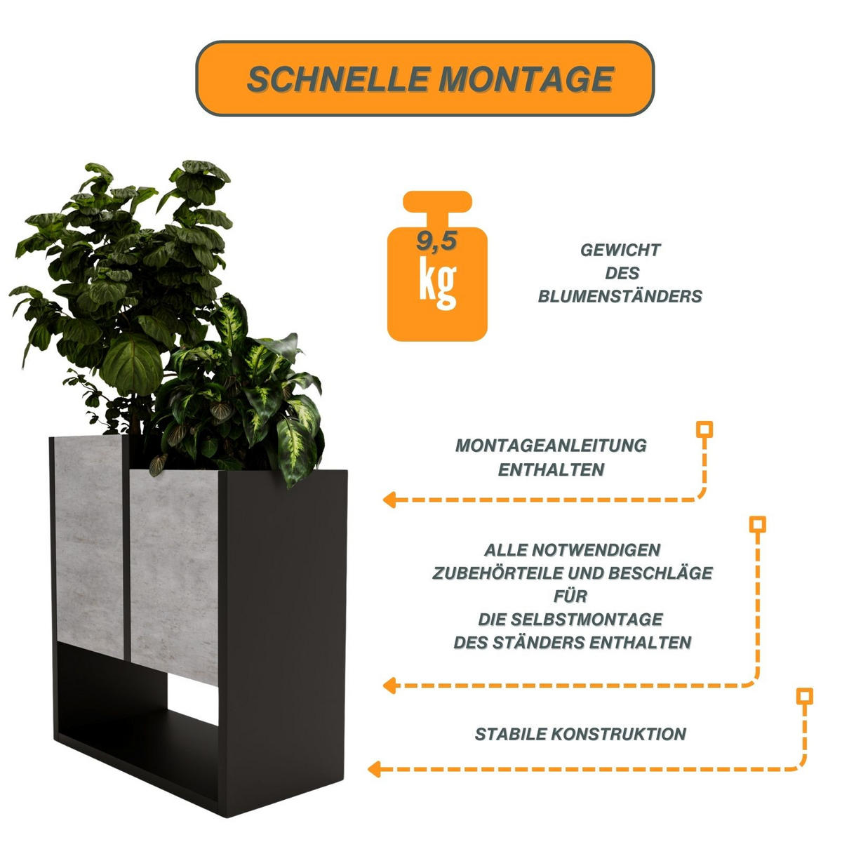 BLUMENKASTEN - Grau, Holzwerkstoff (23/50/44cm) - RAUMHIRSCH FURNITURE