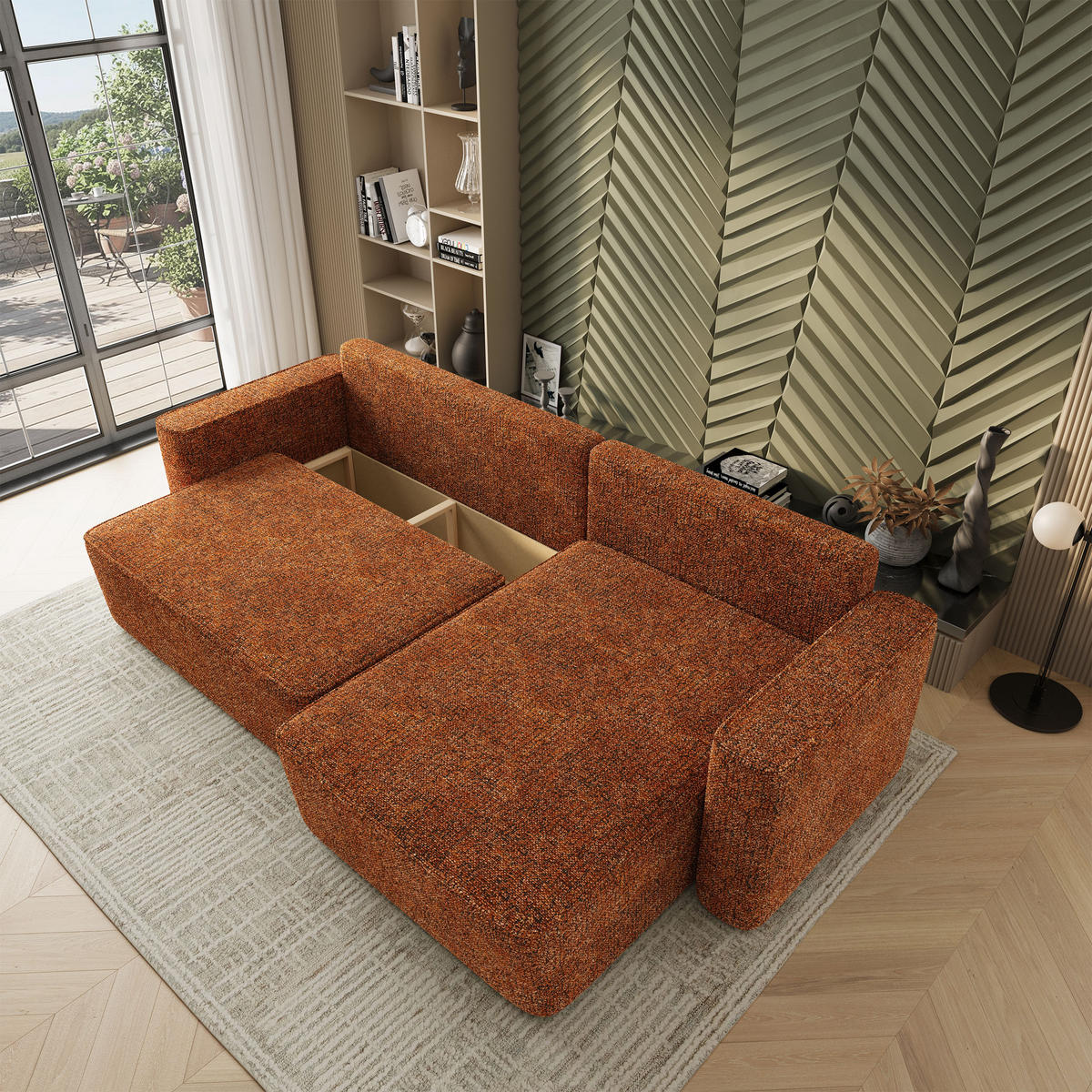 ROHOVÁ Sedačka BELARO BELLA 40, Cihlová - šedá/terakotová, dřevo/textil (280/162cm) - MASSENO