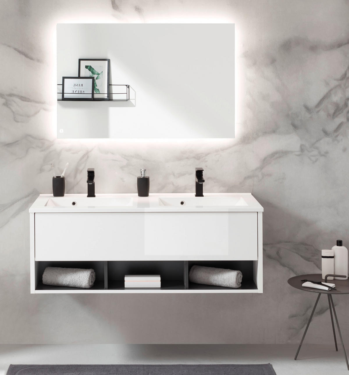 BADSPIEGEL mit LED Beleuchtung und Touchschalter, Badezimmer Speigel 100 cm Glide - Grau, Glas (100/65/3cm) - Furn.Design