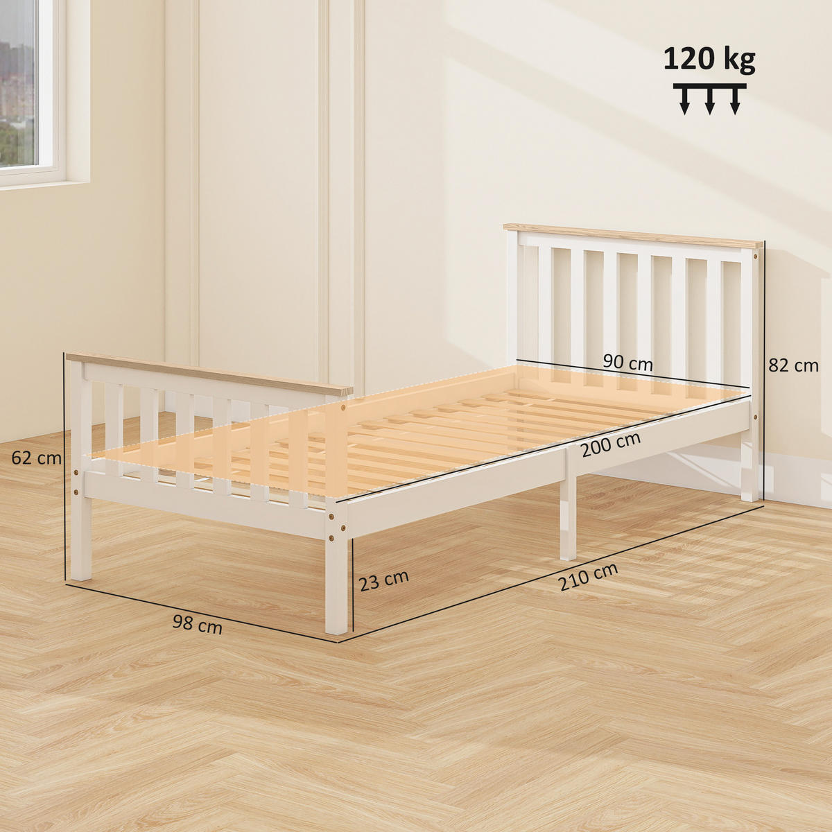 BETTGESTELL Kiefernholz Weiß - Weiß, Holz (90/200cm) - HOMCOM