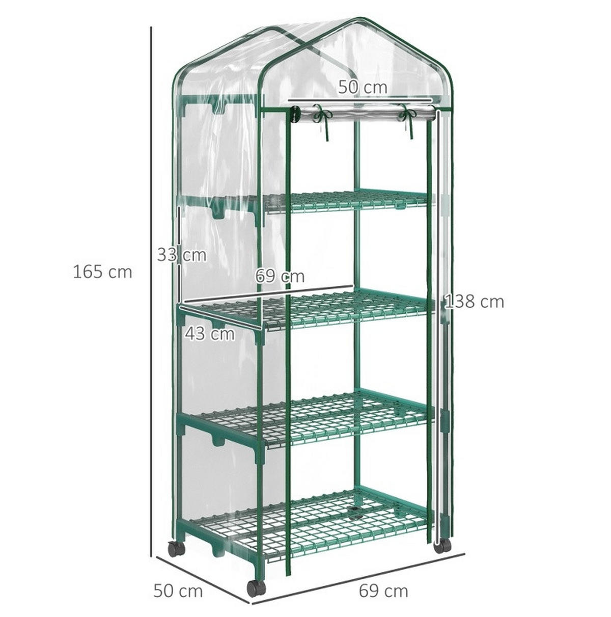 GEWÄCHSHAUS 69/165/50 cm Transparent aus Stahl mit 4 Regalböden - Transparent, Metall (50/165/69cm) - OKMYHOME