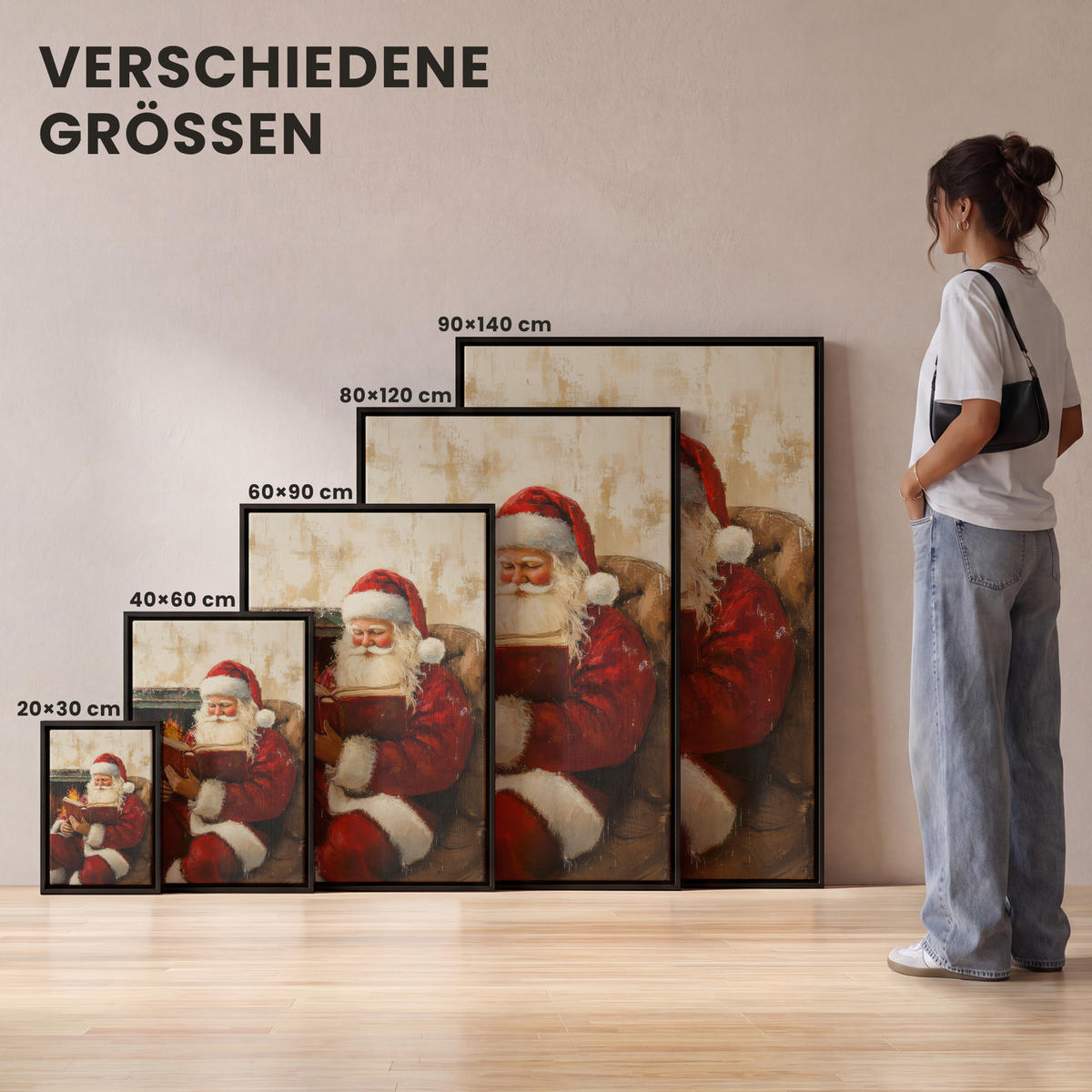 LEINWAND Bilder mit Rahmen - Weihnachten - Weihnachtsmann - Winter - Open Fireside - 20x30 - Dunkelrot, Textil (20/30cm) - MuchoWow
