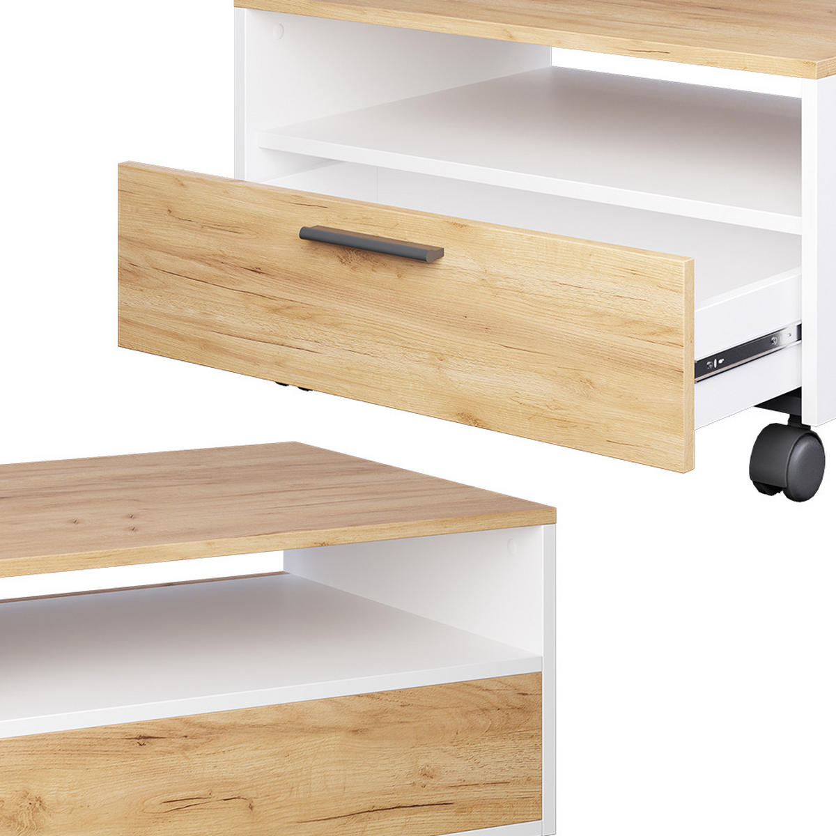 COUCHTISCH Bibo Weiß/Goldkraft Eiche 70 x 52.4 cm - Eiche Wotan/Weiß, Holzwerkstoff (52.4/70/40cm) - Vicco