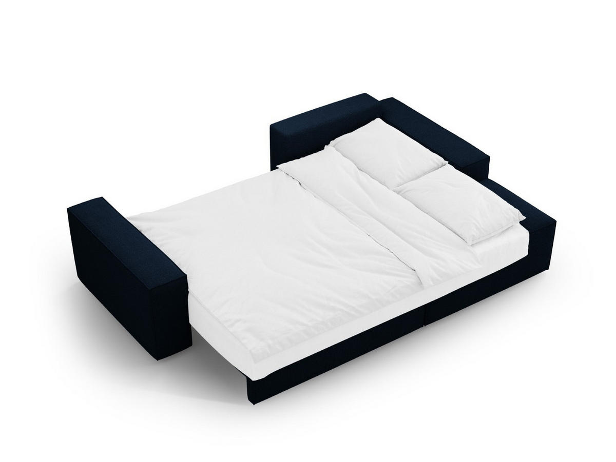 ECKSOFA ausklappbar rechts mit Container Jodie aus Boucle dunkelblau 3 Sitzplätze - Dunkelblau, Textil (151/246cm) - Micadoni