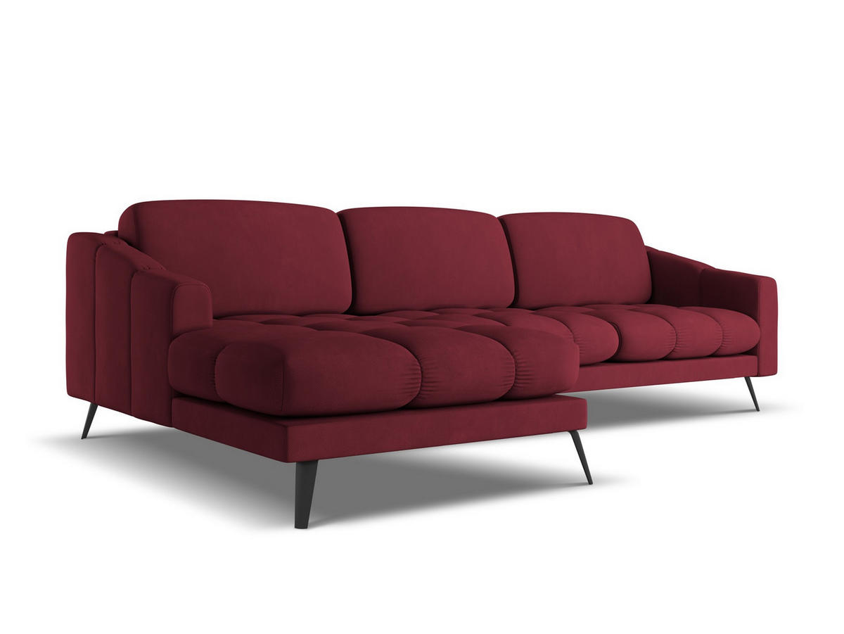 ECKSOFA Links Chenille Stoff Rot - Rot/Weinrot, Textil/Metall (160/264cm) - Makamii