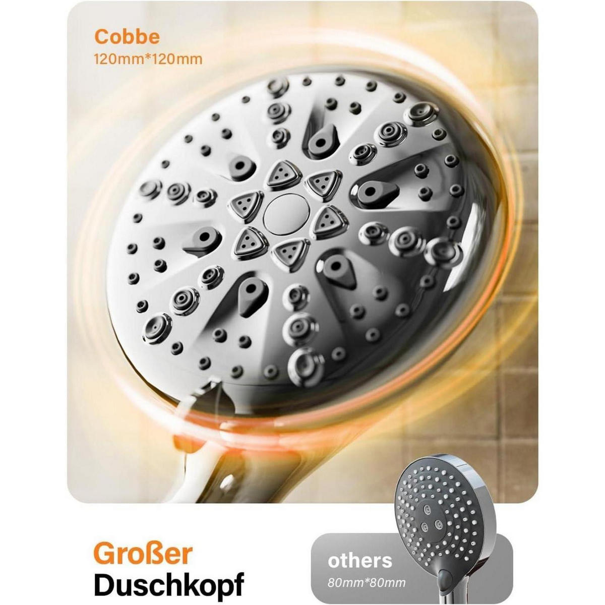 HANDBRAUSE Wassersparend mit Stoppfunktion und 7 Strahlarten - Silberfarben, Metall (13.3/12.7/29cm)