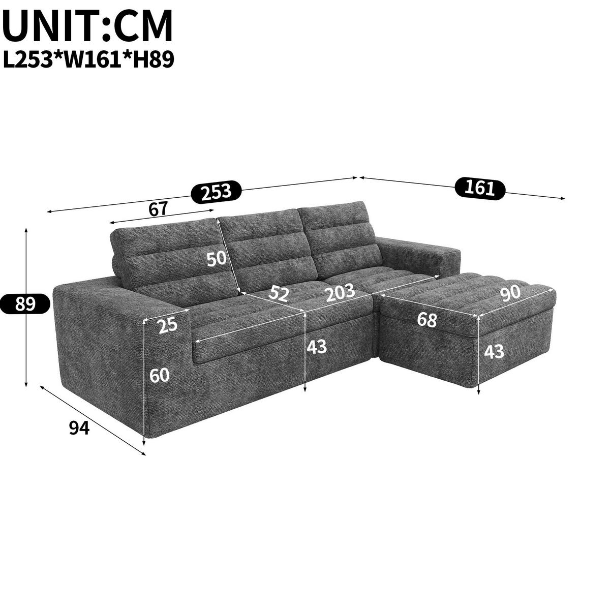ECKSOFA 253/161/89 cm hellgrau aus Chenille rahmenlos - Hellgrau, Textil (161/253cm) - OKWISH