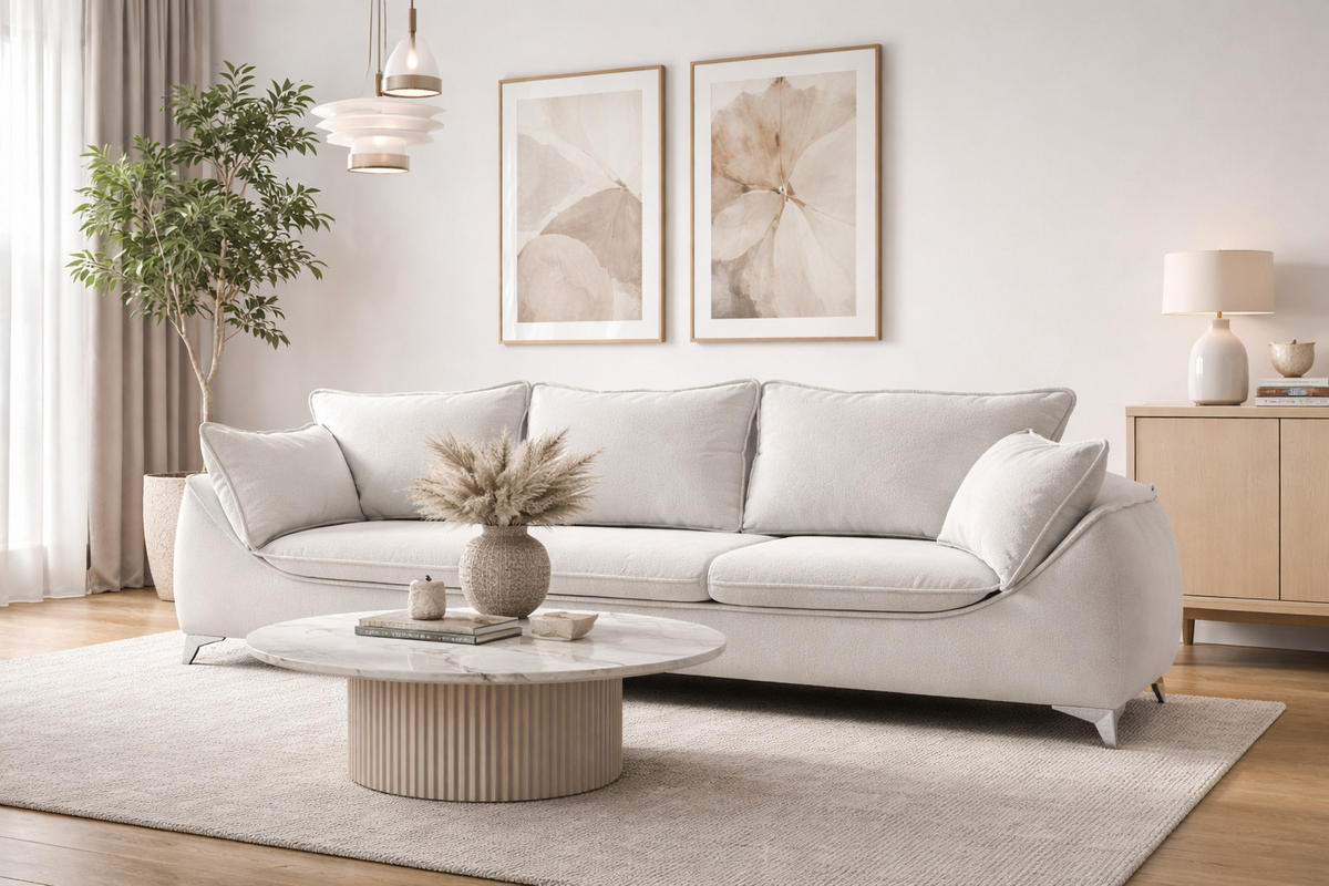 3-SITZER SOFA MELANI elegant Stillvoll Polstersofa 252 cm - Chromfarben/Hellgrau, Holz/Textil (252/90/88cm) - Muffo