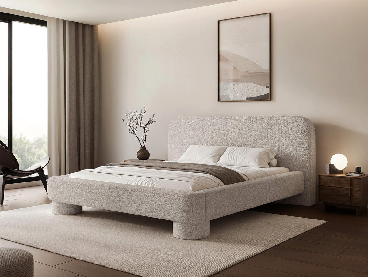 ČALOUNĚNÁ postel Fredo, buklé světle šedá, 160x200 cm - světle šedá, kompozitní dřevo/textil (160/200cm) - Selsey
