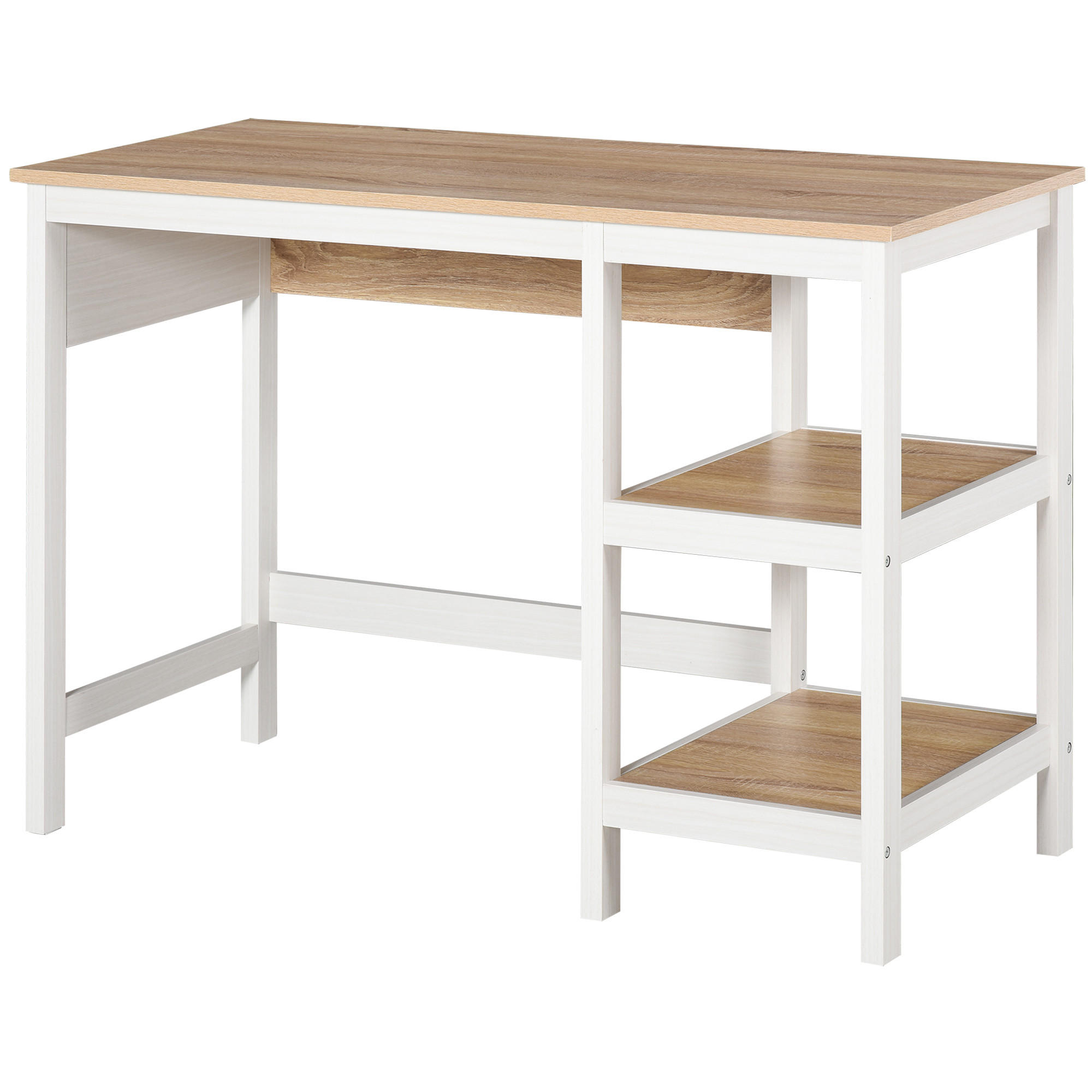 SCHREIBTISCH Eiche-Optik und Weiß mit 2 Regalfächern 110/48/76 cm - Beige, Holz (48/110/76cm) - PANGIVO
