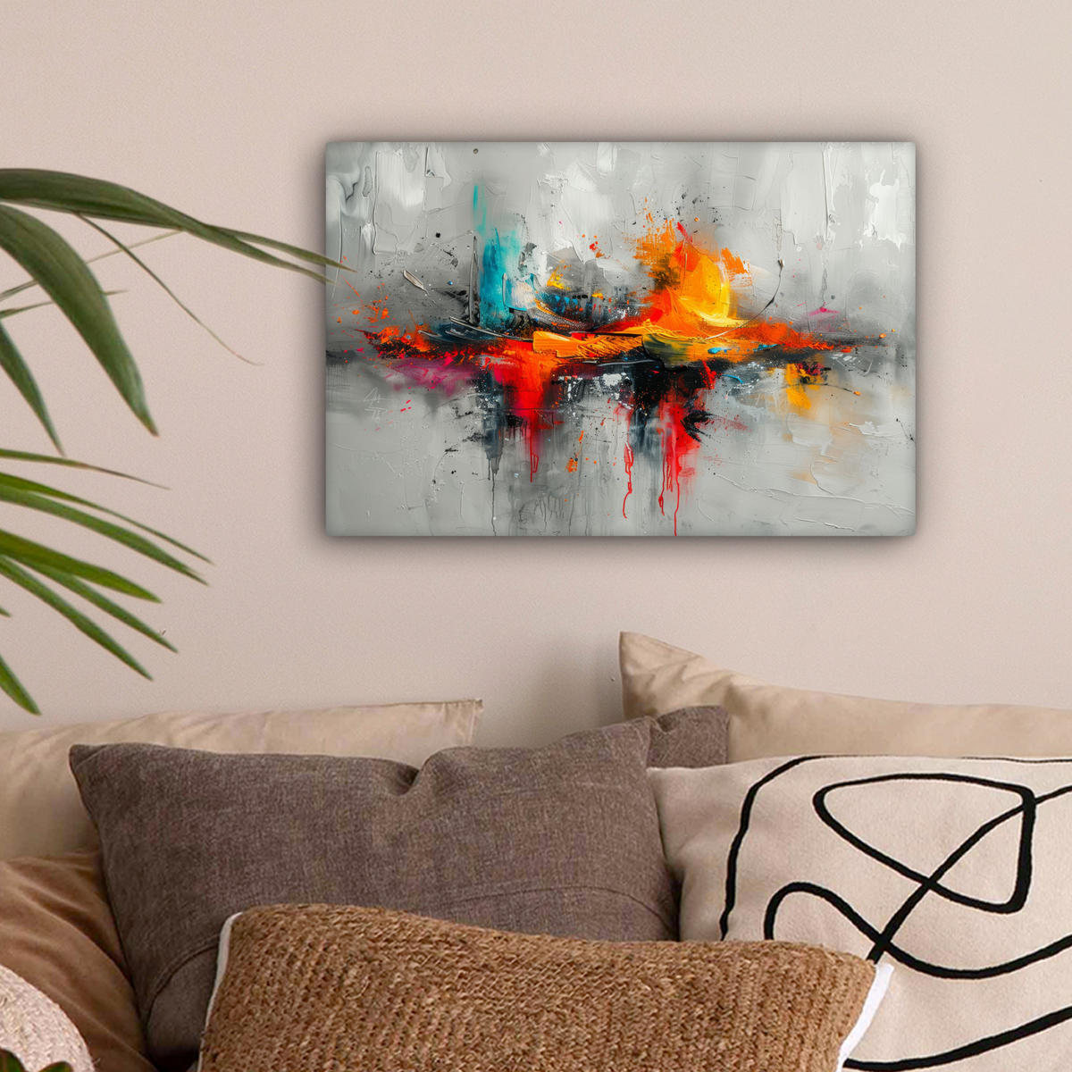 LEINWANDBILD Moderne Kunst - Orange - Grau - Abstrakt 30x20 cm - Hellgrau, Textil (30/20cm) - MuchoWow