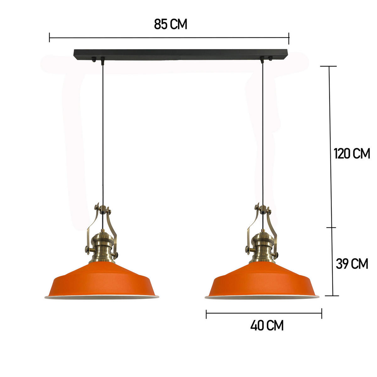 PENDELLEUCHTE Asletl Vintage 2 Flammig 41/36 cm - Weiß Hochglanz/Orange, Metall (36/41/36cm) - Bamyum