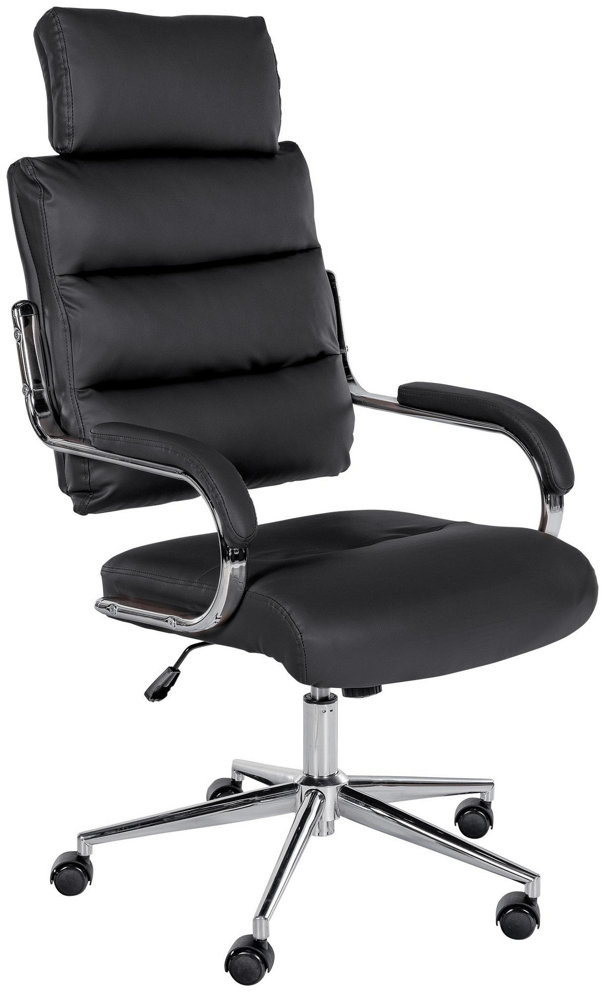 DREHSTUHL Lederlook Schwarz - Chromfarben/Schwarz, Textil/Metall (61/119/78cm) - CLP