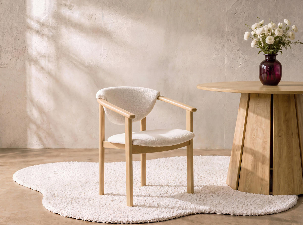 ESSZIMMERSTUHL KALLA 4er Set in Creme Bouclé, massives Buchenholz 58/60/74 cm - Hellbraun/Creme, Holz/Textil (58/72/47cm) - WFL GROUP