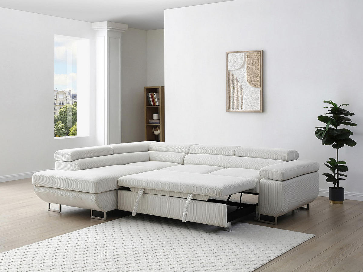 ECKSOFA mit Schlaffunktion - Ecke links - Cord - Beige - NURAZIO - Beige, Textil (268/202cm) - Vente-Unique