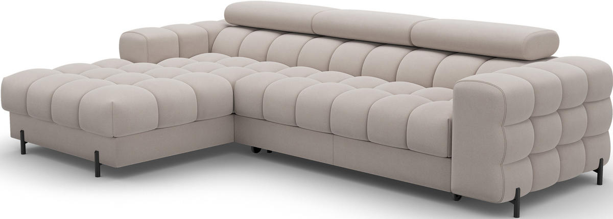 ECKSOFA FELRO mit Schlaffunktion, Bettkasten & verstellbaren Kopfstützen – Modernes Premium-Ecksofa in L-Form - Beige, Kunststoff (285/181cm) - Wohnideebilder