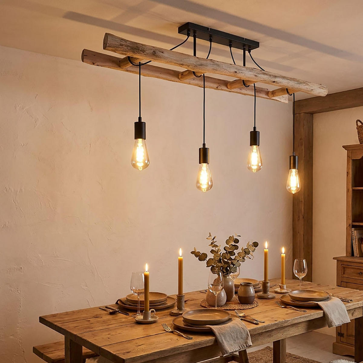 HÄNGELEUCHTE IRMGARD natur Schwarz - Schwarz, Holz (115/30/80cm) - Globo Lighting