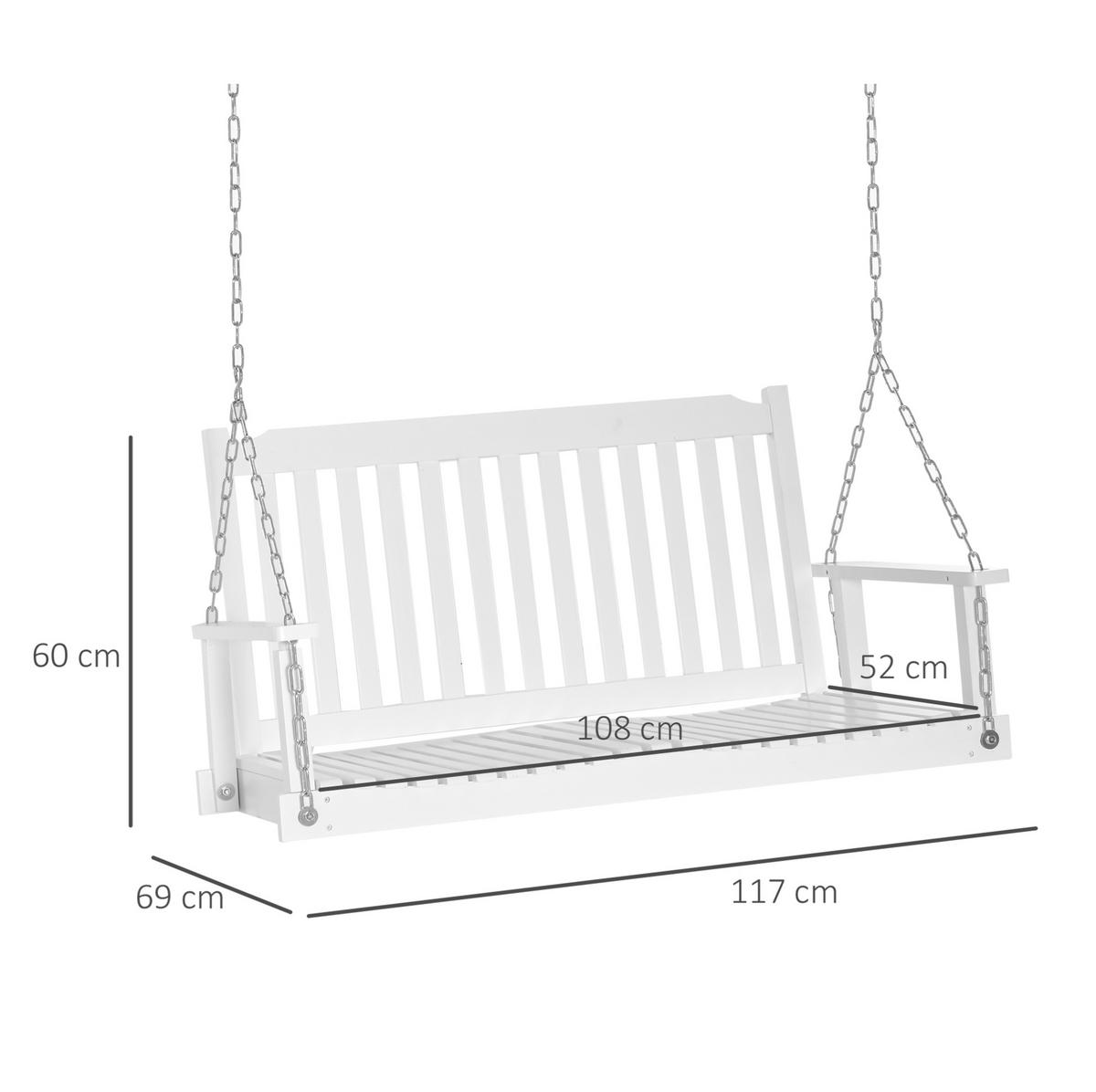 HOLLYWOODSCHAUKEL 117/69/60 cm für 2 Personen mit Stahlseilen und hoher Rückenlehne, Weiß - Weiß, Holz (69/60/117cm) - Redom