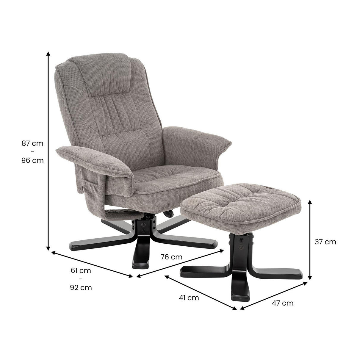 RELAXSESSEL CHARLY grau/schwarz - Schwarz/Grau, Textil (76/87/61cm) - IDIMEX