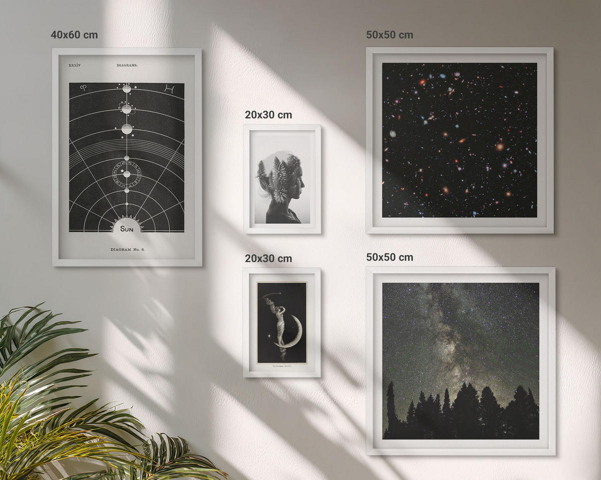 WANDBILDER 5er-Set - 50x50 cm & 20x30 cm & 40x60 cm Weißer Rahmen - Galaxie im Sonnensystem - Weiß, Kunststoff (40/60cm) - ArtPrintCave