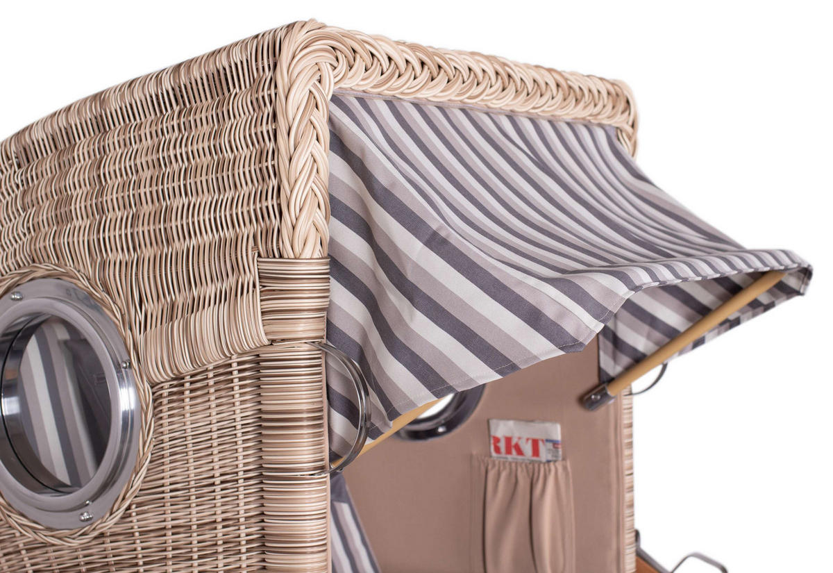 STRANDKORB Düne 1 Sitzer Teak PE Shell - Braun/Grau, Holz/Textil (96/165/80cm) - Mr. Deko