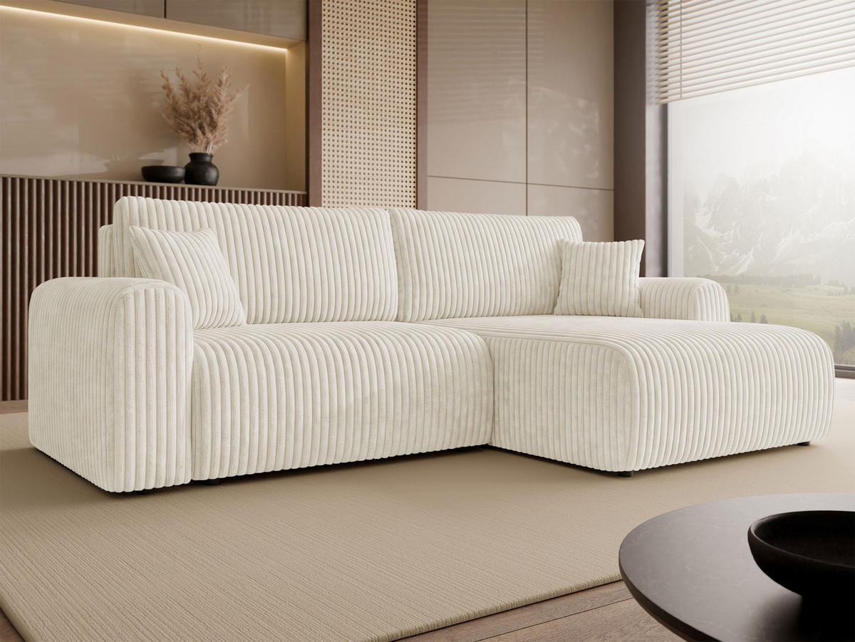 ECKSCHLAFSOFA Floryn L Cord Bis - Creme/Schwarz, Holz/Kunststoff (245/145cm) - MIRJAN24
