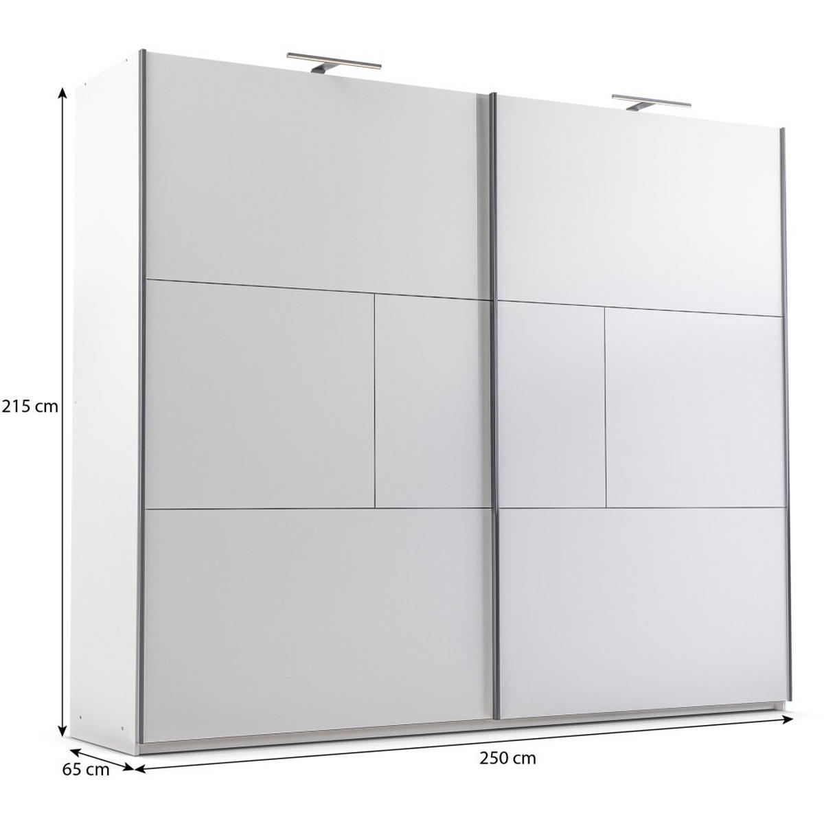 SCHWEBETÜRENSCHRANK Nicea mit 2 Türen und LED-Beleuchtung, 250 cm, Weiß - Weiß, Holzwerkstoff (250/215/65cm) - Beautysofa