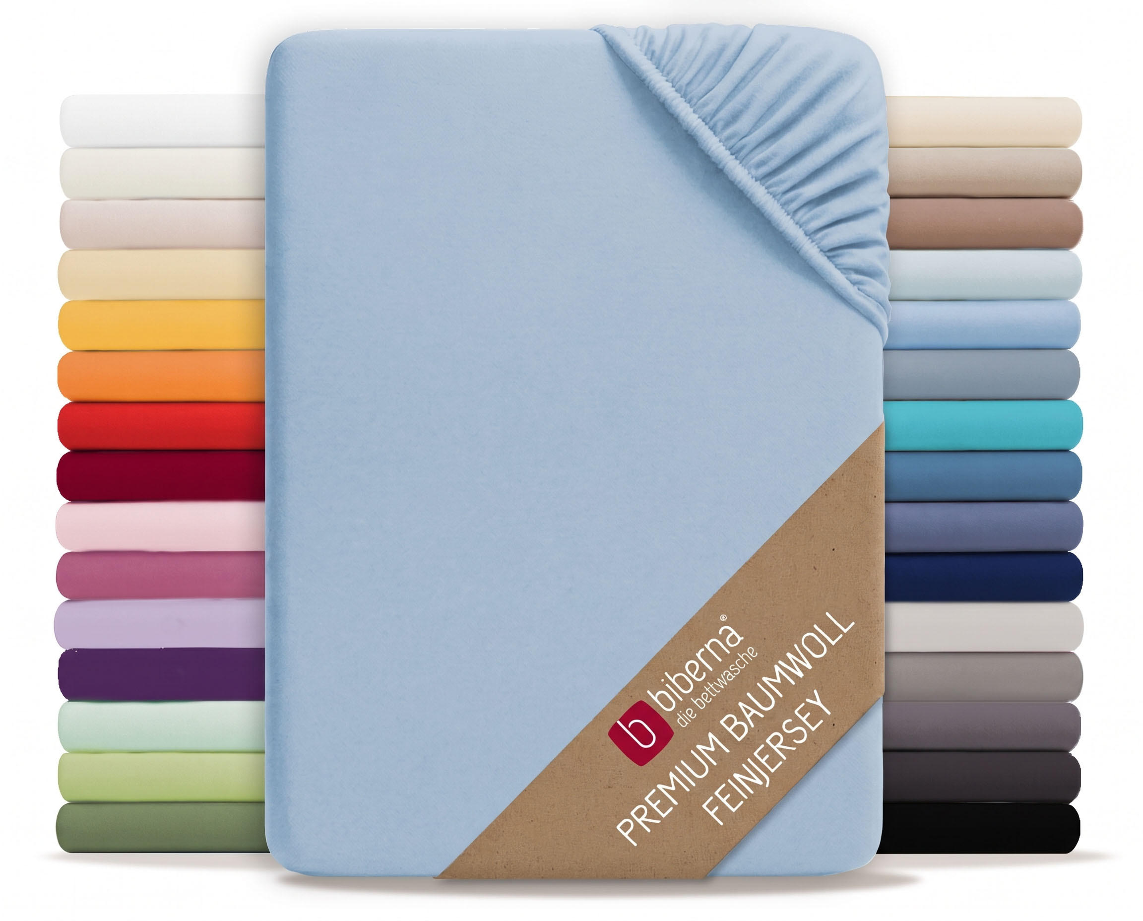 SPANNBETTTUCH Premium Jersey eisblau, 180x200 cm - 200x200 cm - Hellblau, Textil (200/200cm) - biberna
