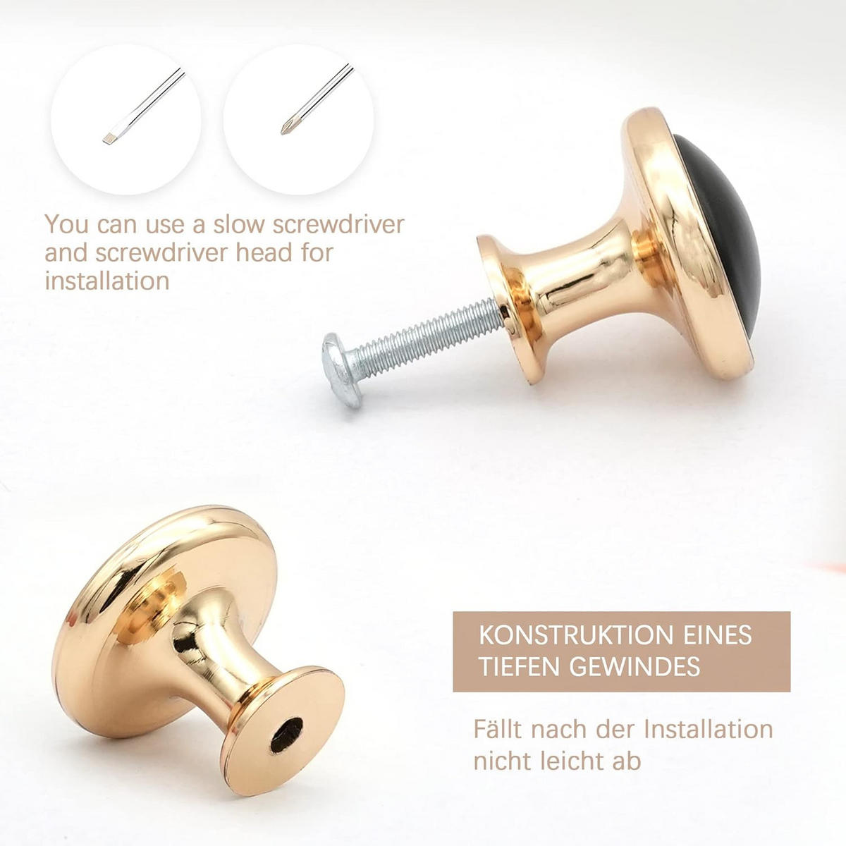 SCHRANKKNOPF Weiß Gold 4er-Set - Weiß, Metall (0.31/2.6/0.31cm)