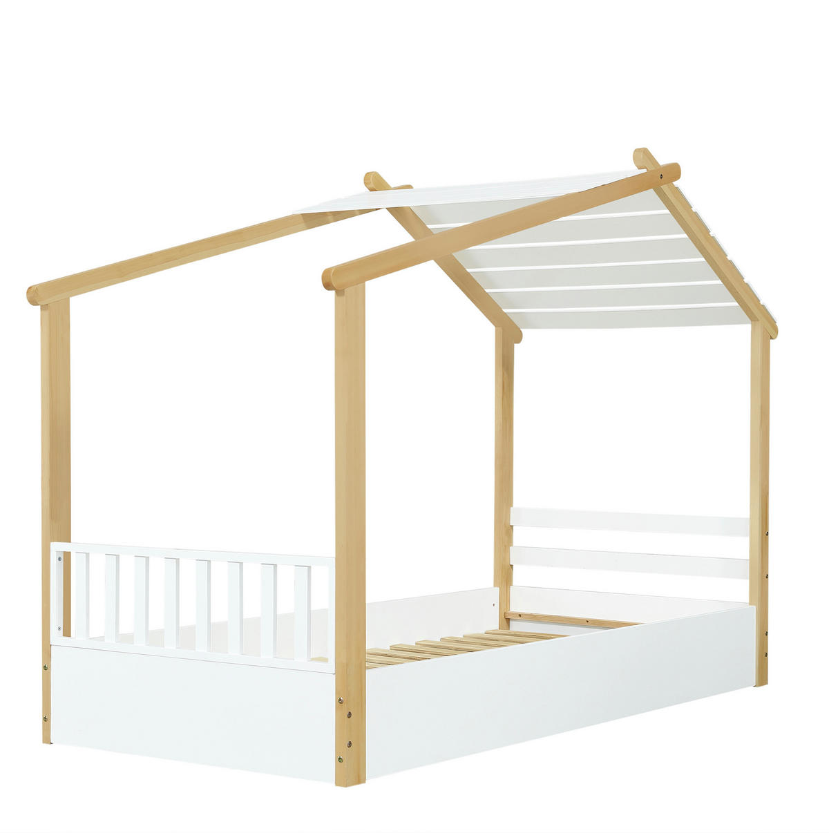 DOMČEKOVÁ posteľ 90/200 cm biela/prírodná s lamelovým roštom z borovice, drevotriesky a MDF - biela, drevo (90/200cm) - OKWISH