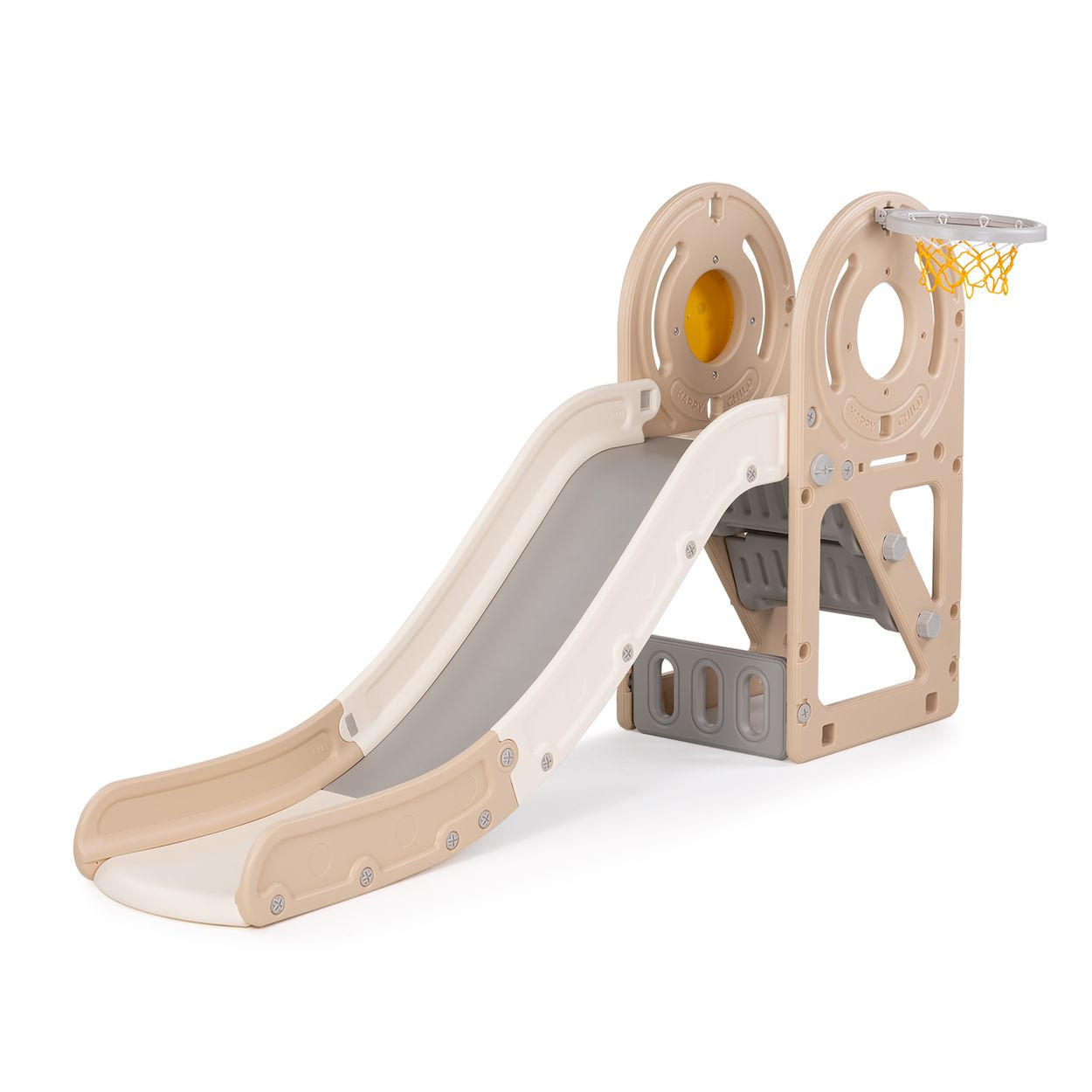 KINDERRUTSCHE Ente 170 cm beige Rutschlänge Basketballkorb Ball wetterfest - Beige, Kunststoff (74/96/188cm) - Chipolino