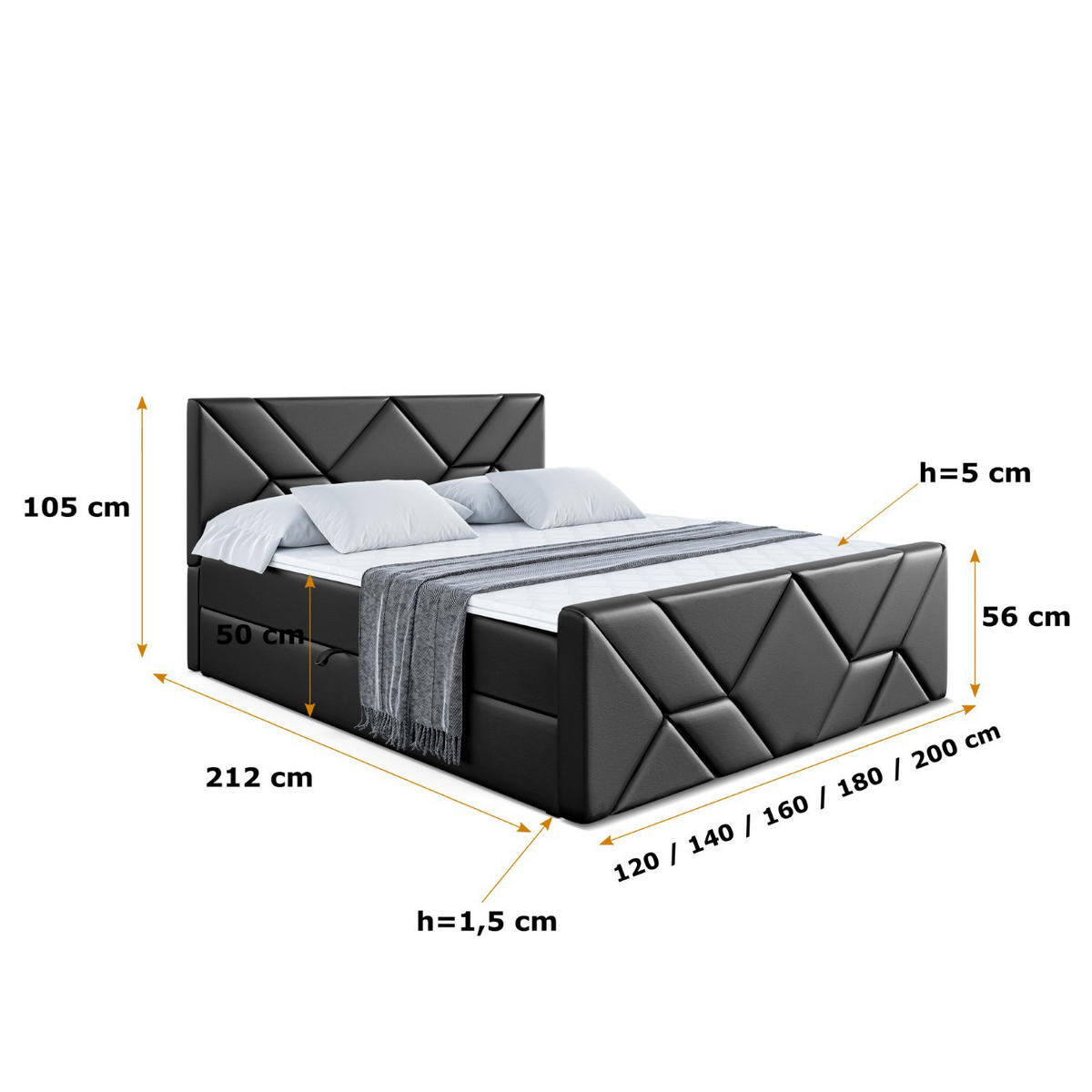 BOXBETT BARWA-Z - 120x200 cm - H4 - Schwarz Hochglanz - Schwarz Hochglanz, Holzwerkstoff (120/200cm) - ALTDECOR