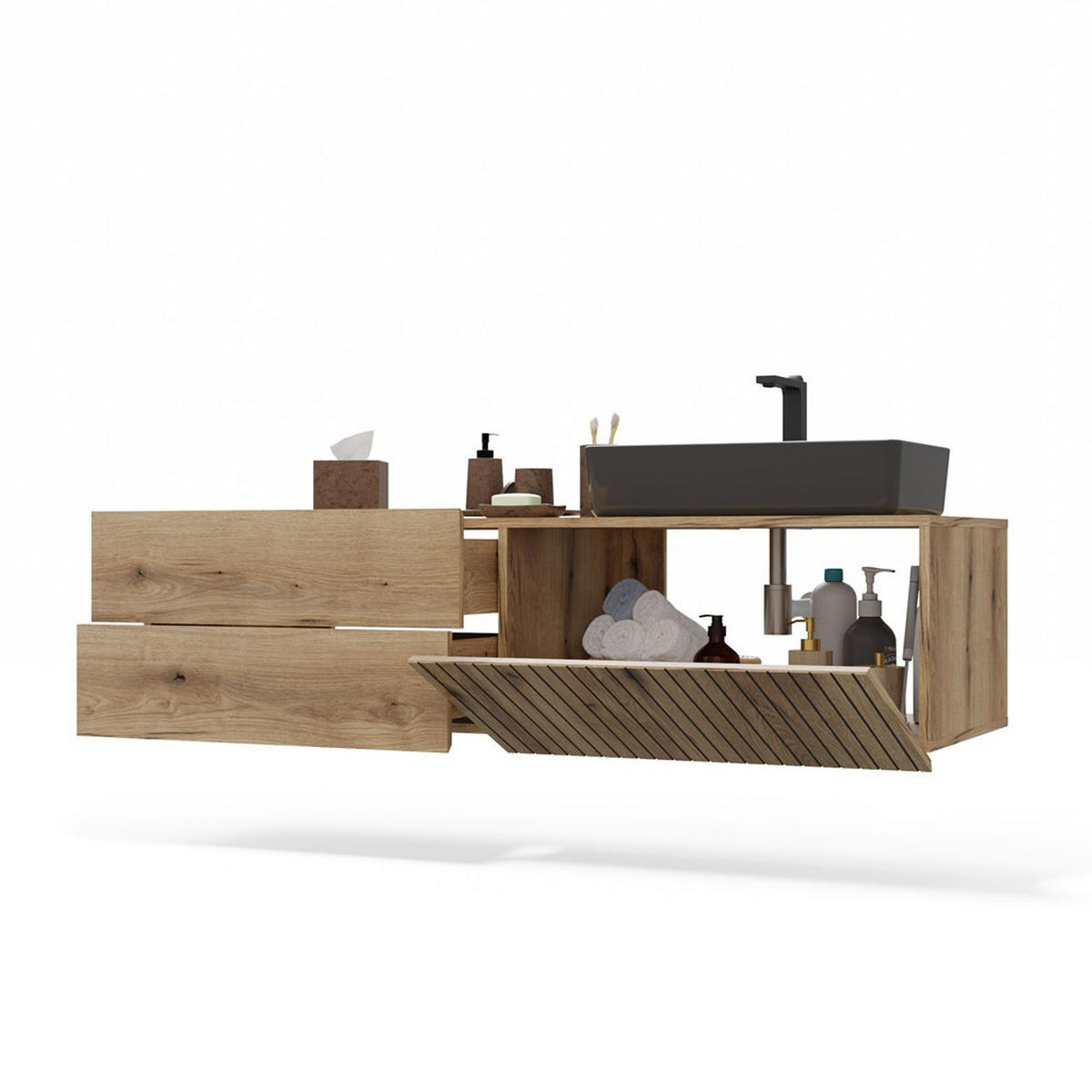 SKŘÍŇKA POD UMYVADLO dub 140/37,5/53 - barva dubu, kompozitní dřevo (140/38/53cm) - RAUMHIRSCH FURNITURE