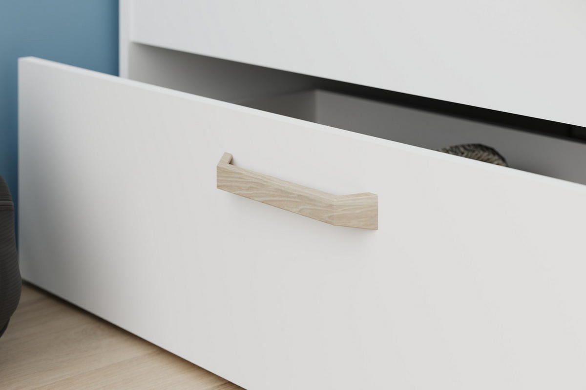 STAURAUMBETT weiß, Eiche Liegefläche 120 x 200 cm, Bett inklusive Bettschubkasten - Eichefarben/Weiß, Holzwerkstoff/Metall (120/200cm) - Parisot Meuble