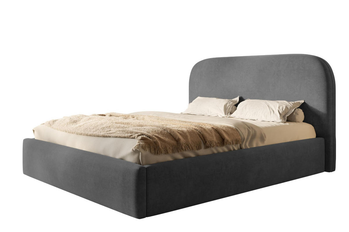 BETT 90x200 - Polsterbett mit Bettkasten und Metallrahmen - Modern Betten - Weicher Jasminstoff - Kollektion Verona - Dunkelgrau - Dunkelgrau, Holz/Textil (90/200cm) - Alpi-Möbel