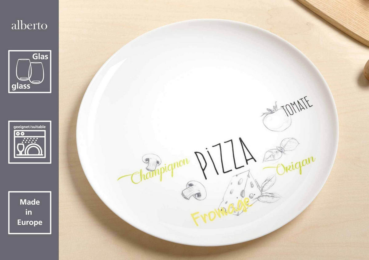 PIZZATELLER Alberto weiß-bunt ø 32 cm 6er Set - Multicolor/Weiß, Glas (32cm) - Ritzenhoff Breker