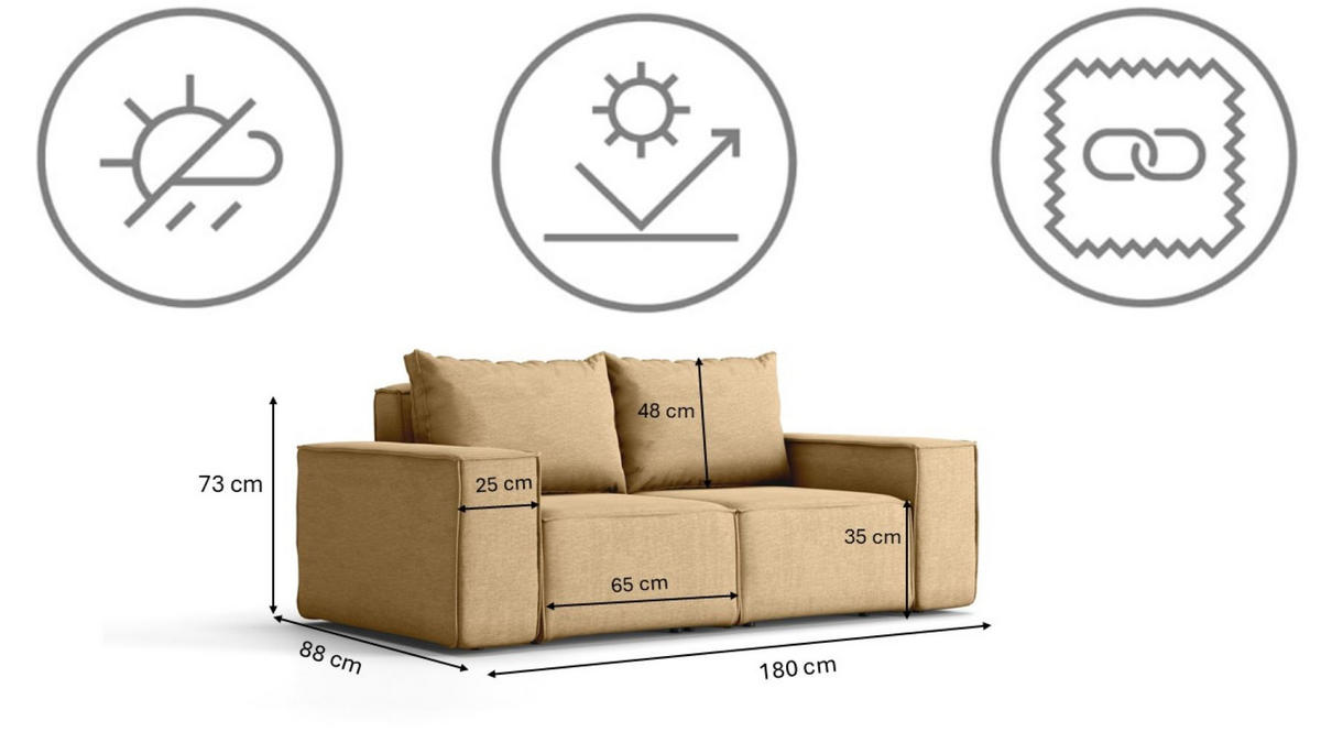 GARTENSOFA Sofa Für Den Garten SONNE Cappucino - Cappuccino, Holz (180/73/88cm) - Kaiser Möbel