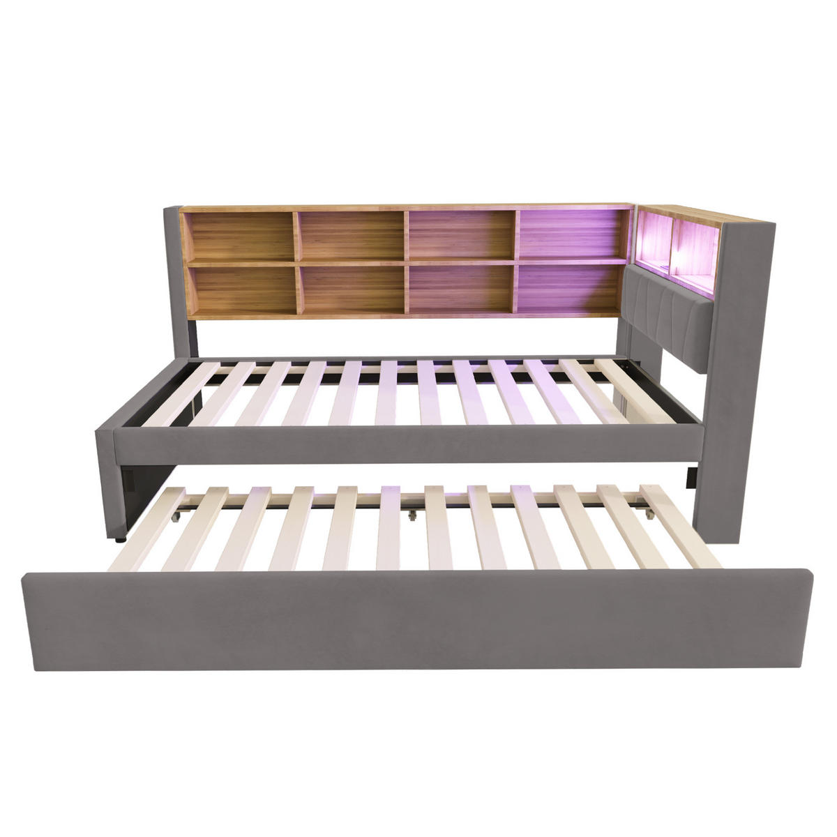 POLSTERBETT 90/200 cm Dunkelgrau mit Stauraum, LED-Beleuchtung und USB/Type-C - Dunkelgrau, Textil (90/200cm) - Flora Grace