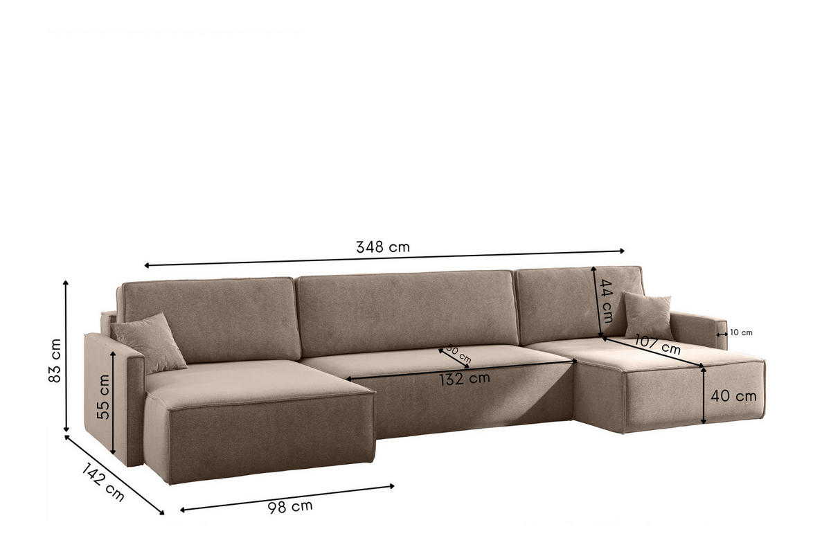 ECKSOFA Carlos U-Form Mit Schlaffunktion Und Bettkasten Stoff Salvador Dunkelbeige - Cappuccino, Holz (348/142cm) - Kaiser Möbel