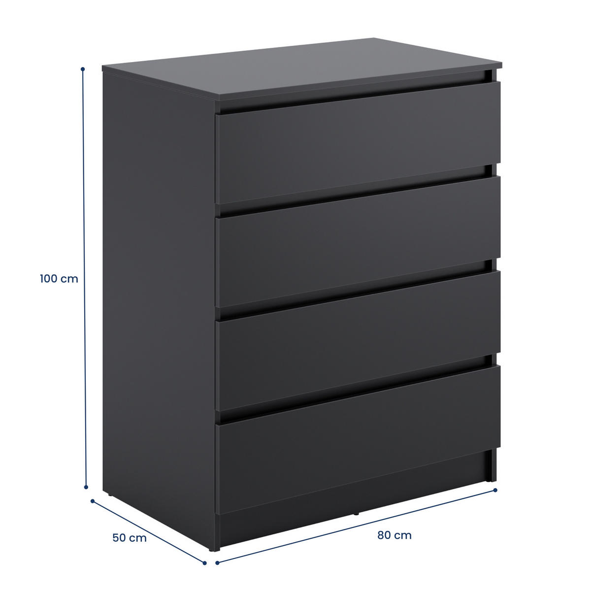 KOMMODE mit 4 Schubladen 80cm breit in Anthrazit - Anthrazit, Holzwerkstoff (80/100/50cm) - Home Collective