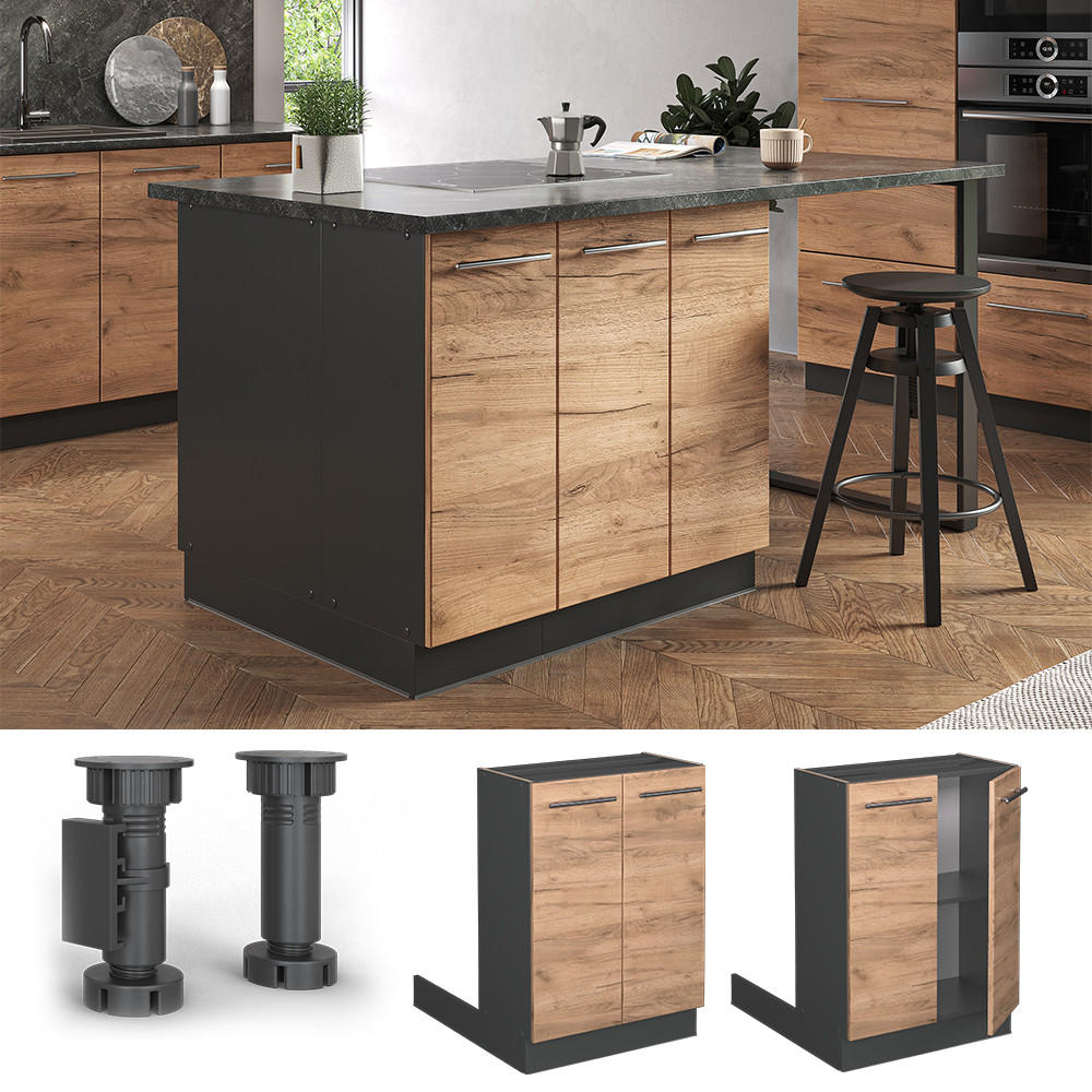 KÜCHENINSEL Fame-Line Goldkraft Eiche 60 cm ohne AP - Honigeiche/Anthrazit, Holzwerkstoff (60/82/70cm) - Vicco