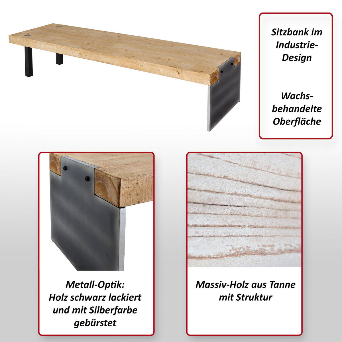 SITZBANK Braun - Braun, Holz (200/40/60cm) - MCW