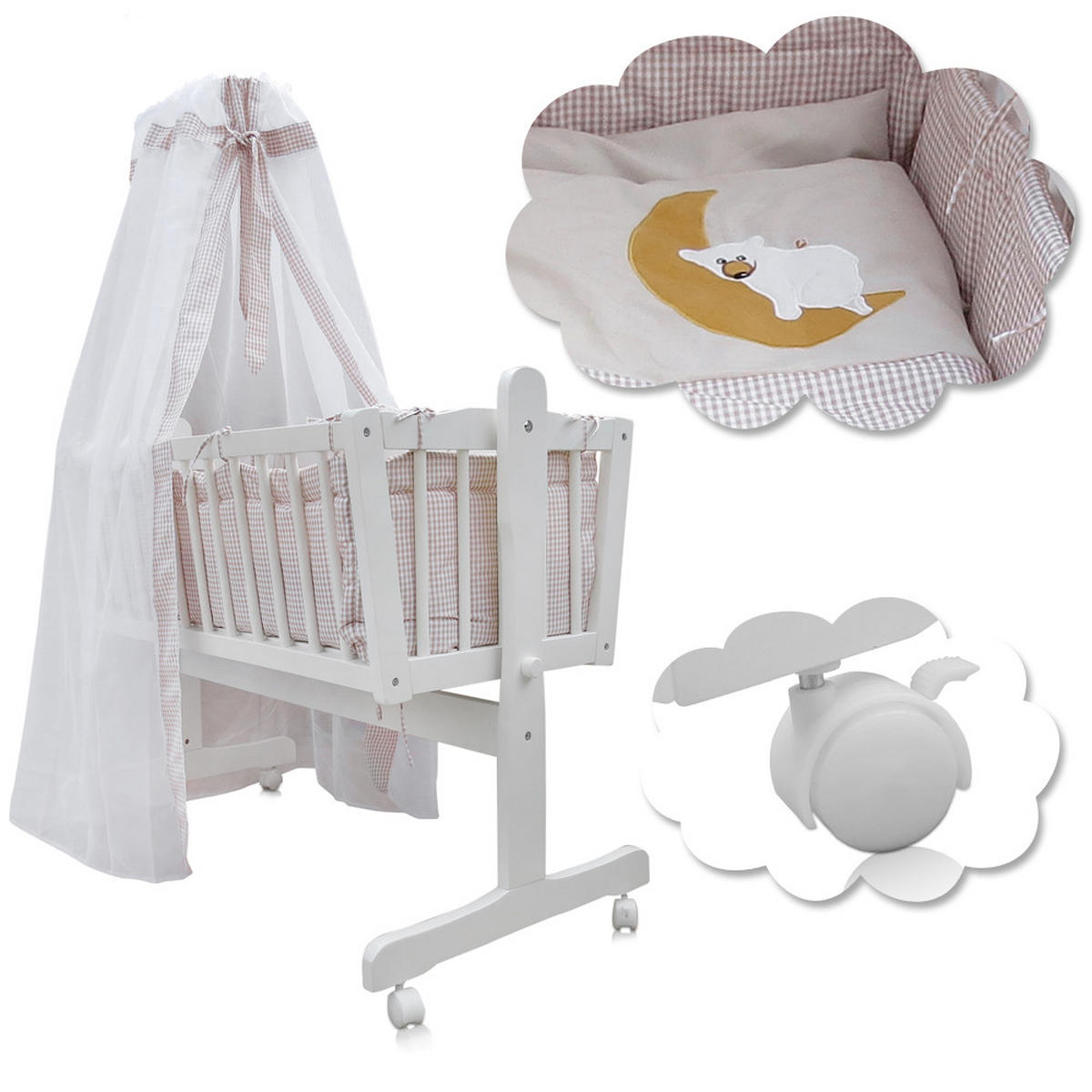 BABYBETT Beige 100 x 77 cm mit Rollen - Beige, Holz (77/100cm) - VitaliSpa