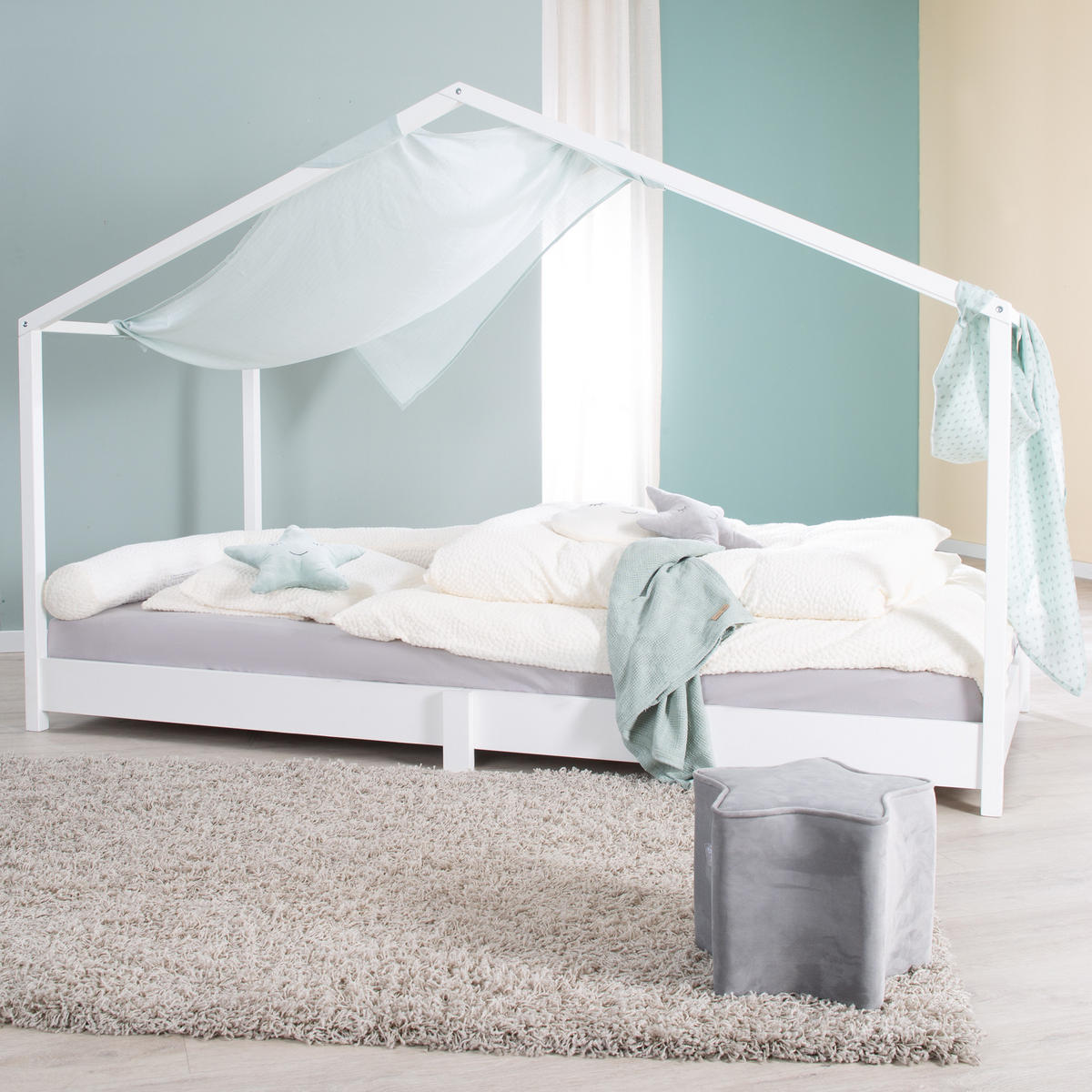 HAUSBETT 90 x 200 cm Bodenbett weiß - Weiß, Holzwerkstoff (90/200cm) - Roba