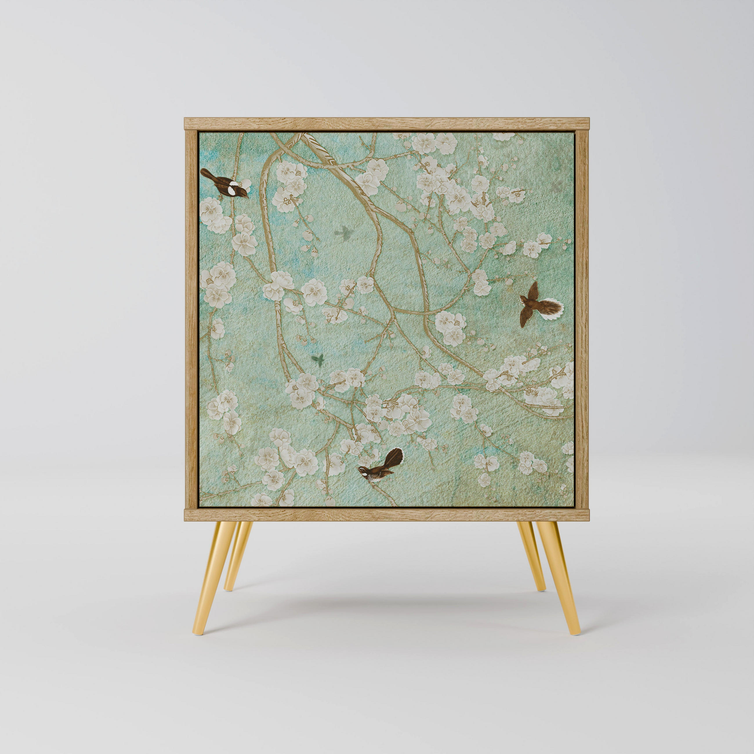 SIDEBOARD BLOOMING CHARM, Eichefarben, 57,5x42x75,5 cm, Goldfarbene Metallfüße - Eichefarben/Goldfarben, Holzwerkstoff/Metall (57.5/75.5/42cm) - SpaceRebels