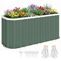 HOCHBEET DE-05422 Extra tief (61 cm), mit Etiketten & Handschuhen Grau - Grün, Metall (136/61/53cm) - ComfortXL