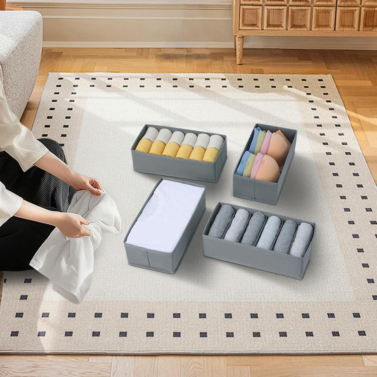 SCHUBLADEN Organizer für Baby Kleidung, 12-teiliges Set Grau - Grau, Textil (15/9/30cm)