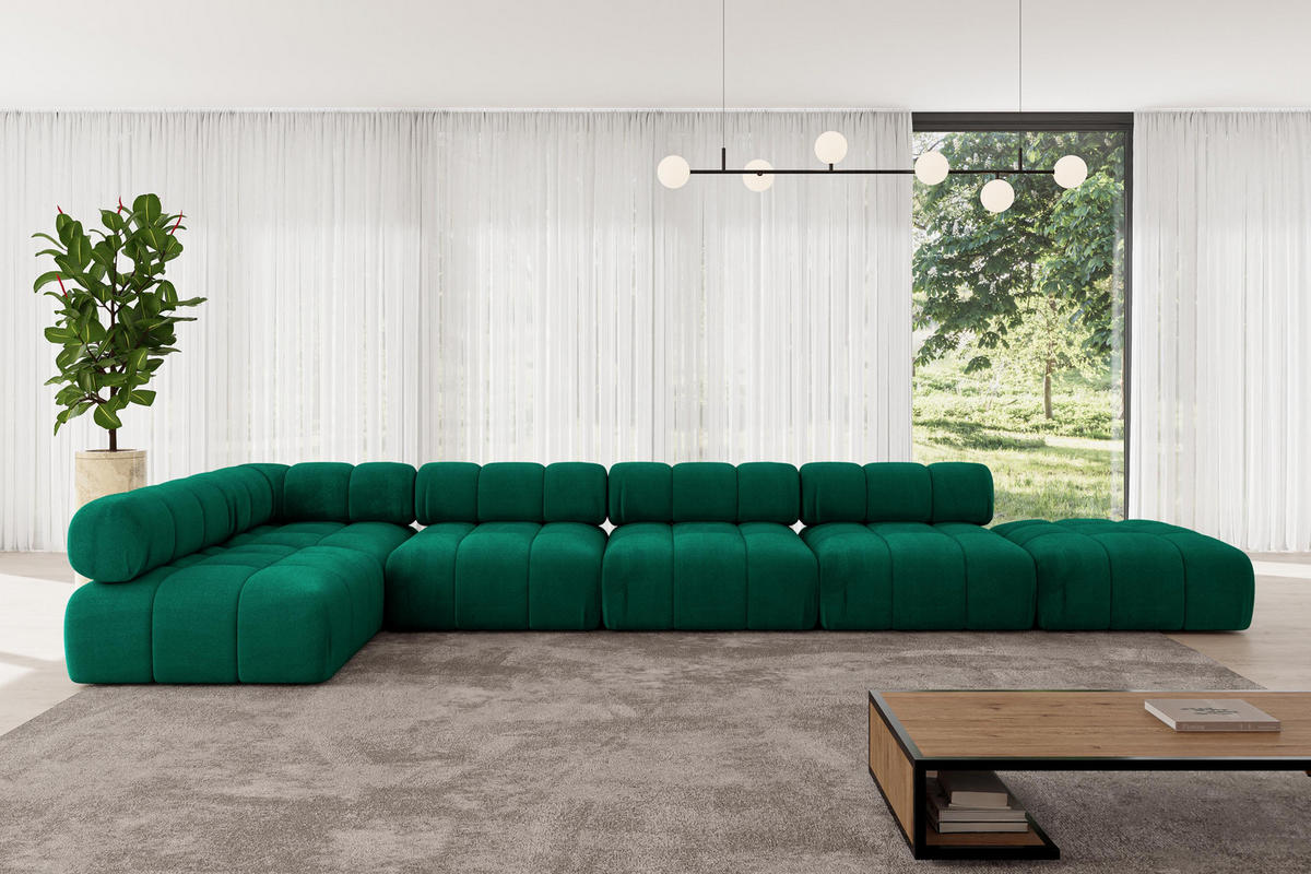 ECKSOFA modulares Sofa Favio-L3 - 475x190x70 cm Dunkelgrün Velours - Dunkelgrün, Holzwerkstoff/Textil (475/190cm) - ALTDECOR