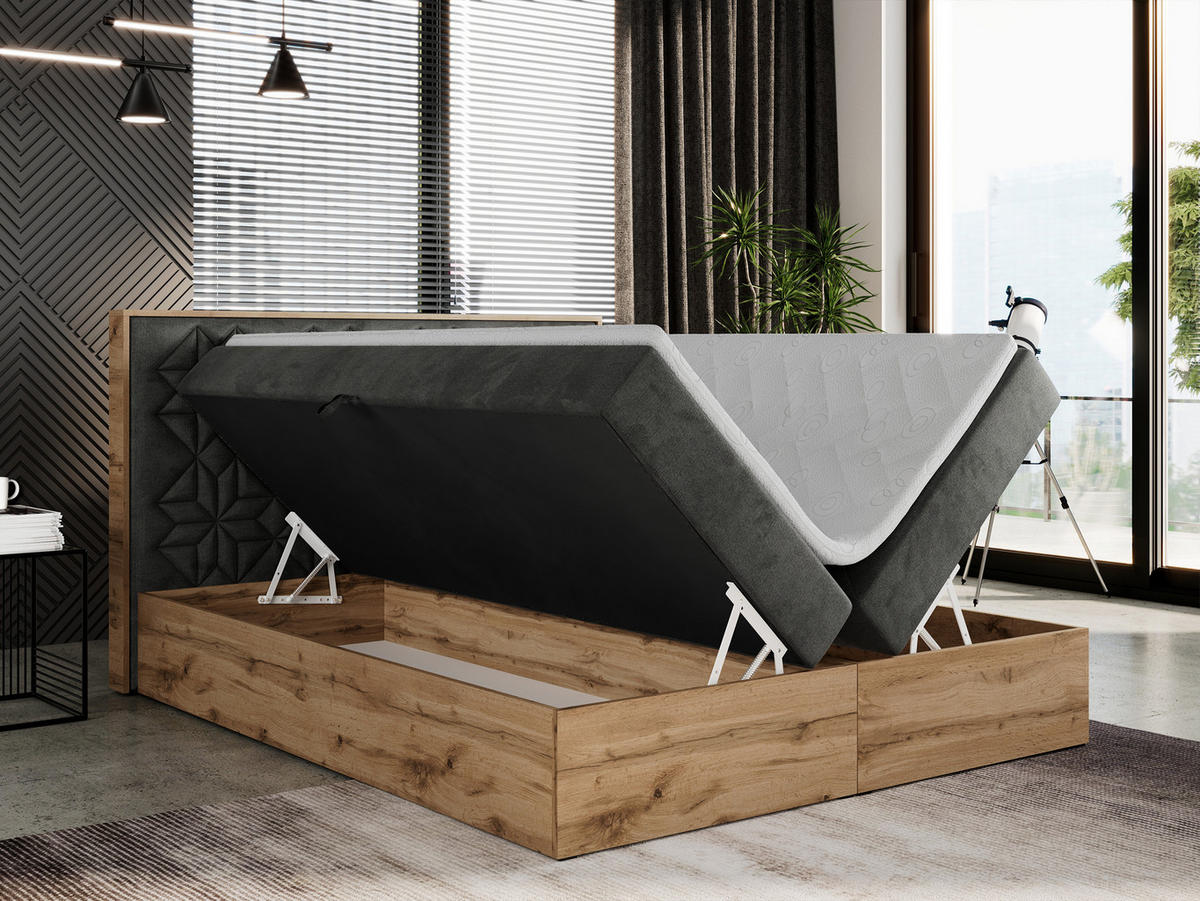 BOXBETT NESSI - 200/200 Dunkelgrau Velvet - H4 - Dunkelgrau, Holz/Textil (200/200cm) - MKS