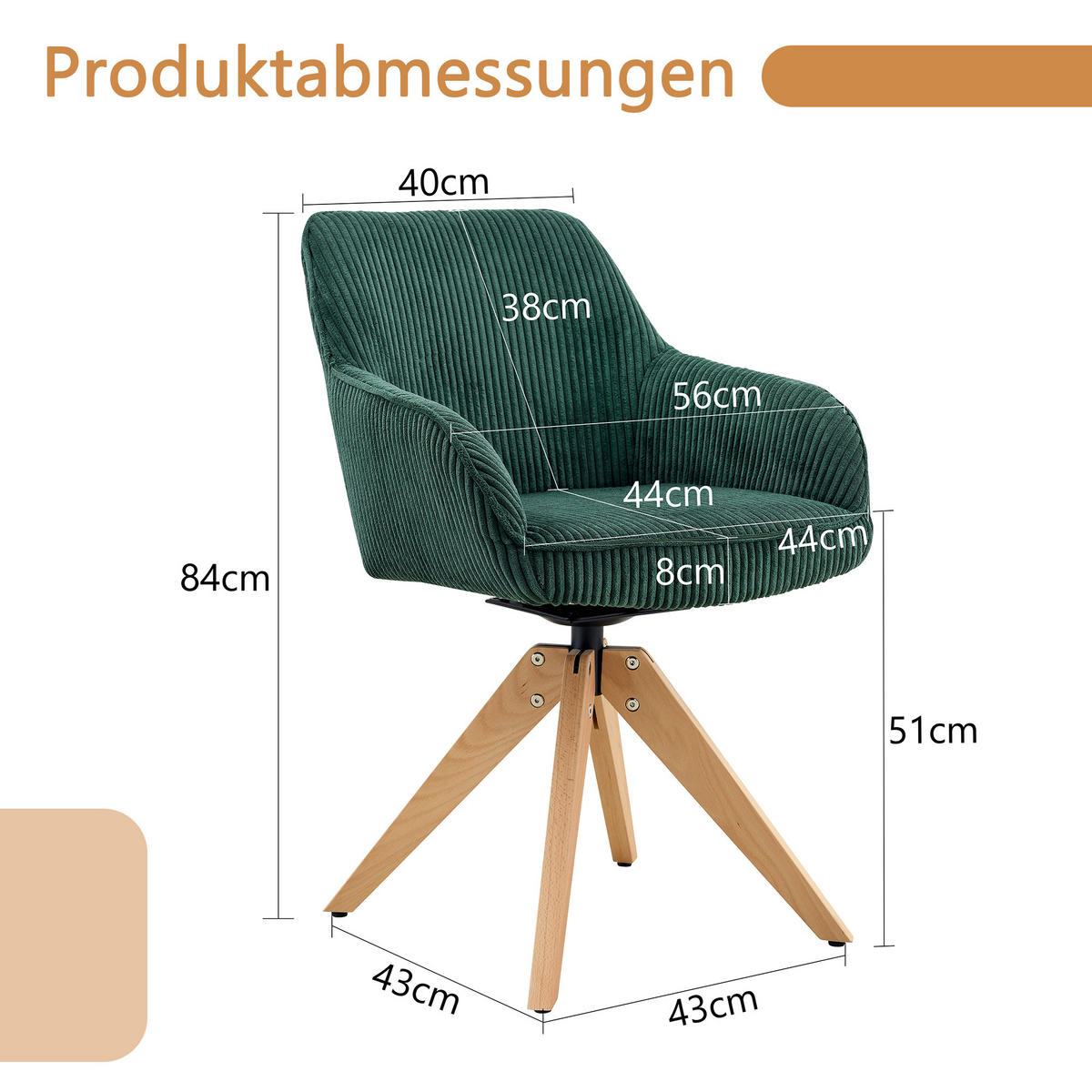 ARMLEHNSTUHL-SET DE-36619 2 Stück mit Massivholzbeinen Dunkelgrün - Dunkelgrün, Holz (44/84/56cm) - ComfortXL